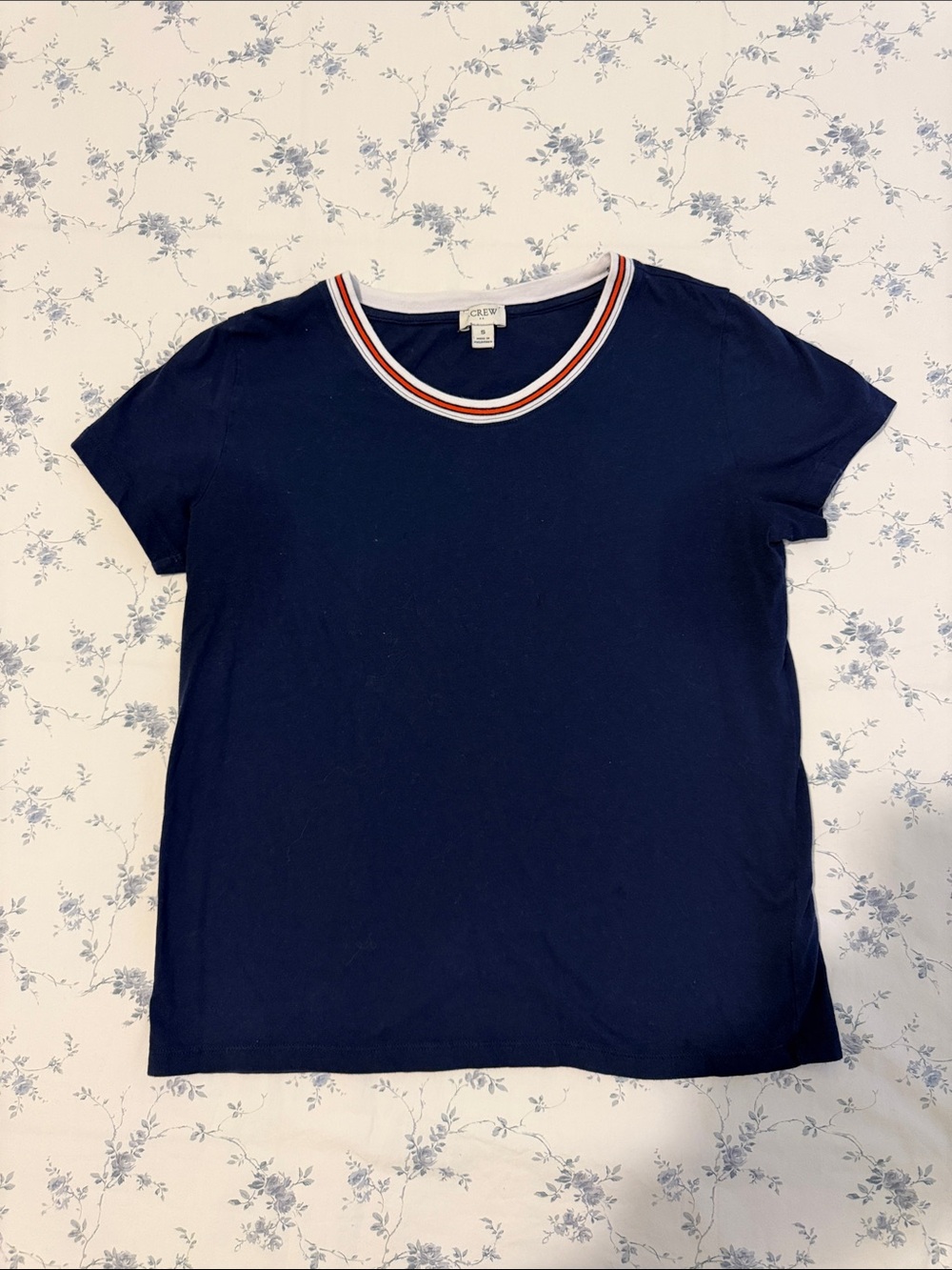 J. Crew Navy Short-Sleeve Tee with Red & White Striped Neck